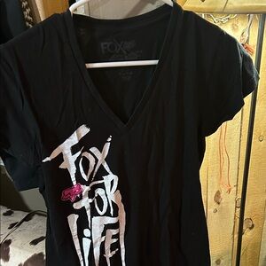 Fox Black Short Sleeve Tee with White and Pink Graphics